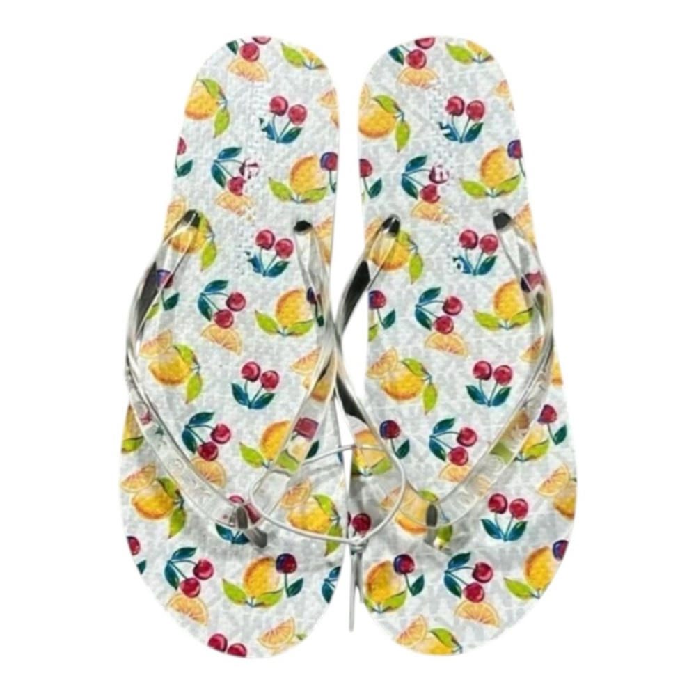 PRICE IS FIRM - Michael Kors Signature White Lemon & Cherry Flip Flop Shoes